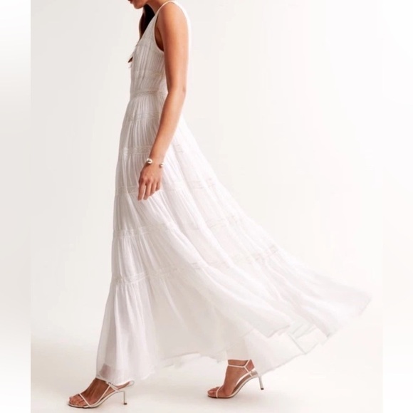 NWOT Abercrombie & Fitch Women’s Plunge Lace Tiered Maxi Dress White Size XXST - Picture 15 of 15